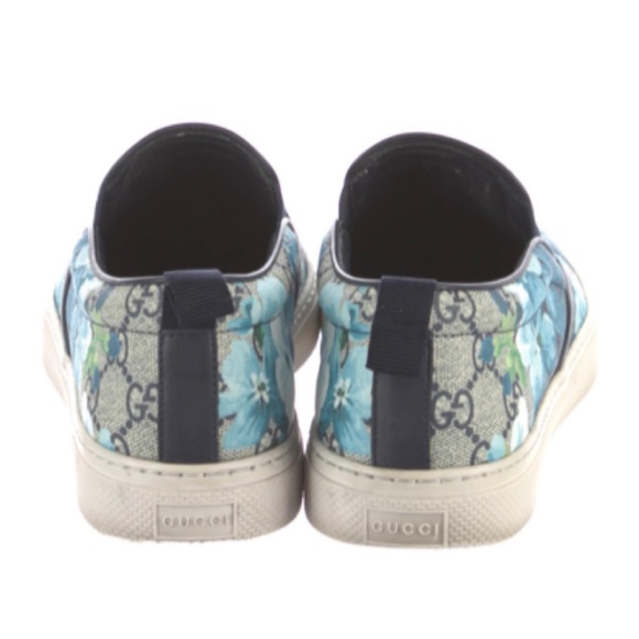 ✨Unisex GUCCI Supreme GG Logo Canvas Bloom Blue Floral Slip-On Sneakers Shoes